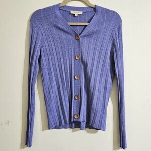 Beige Ribbed Cardigan Sweater